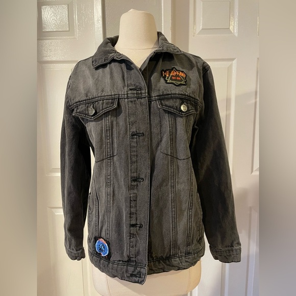 Junk Food Clothing Jackets & Blazers - Def Leppard Unisex Jacket Faded Black Denim 80s Rock Hysteria Size XS